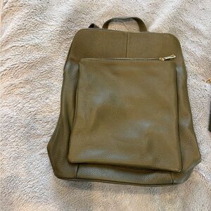 Pebbled Olive Green Leather Backpack with matching change purse